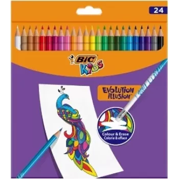 BIC Kids Evolution Illusion, vymazateľné farebné ceruzky, 24 farieb