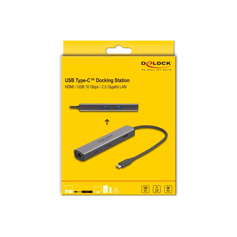 DeLOCK USB Type-C dokovacia stanica 8K HDMI USB 10 Gbps 2,5 Gigabit LAN PD 100W