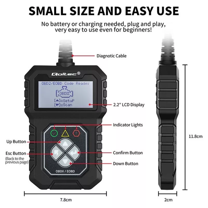 OBDII diagnostický tester QOLTEC ProLine (model 50684)