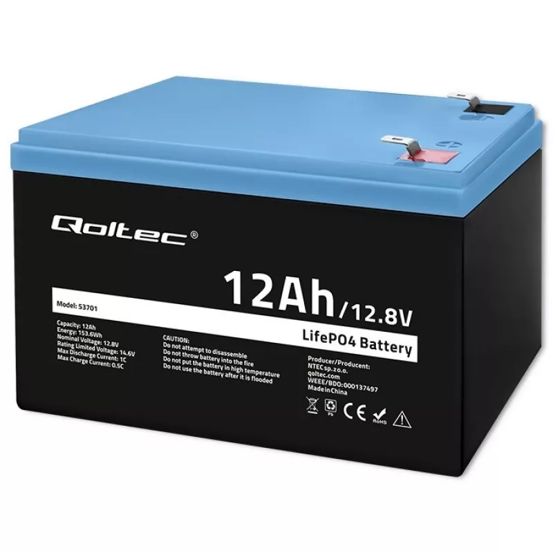 Qoltec LiFePO4 lithium-železofosfátová batéria 12,8 V 12 Ah 153,6 Wh s BMS
