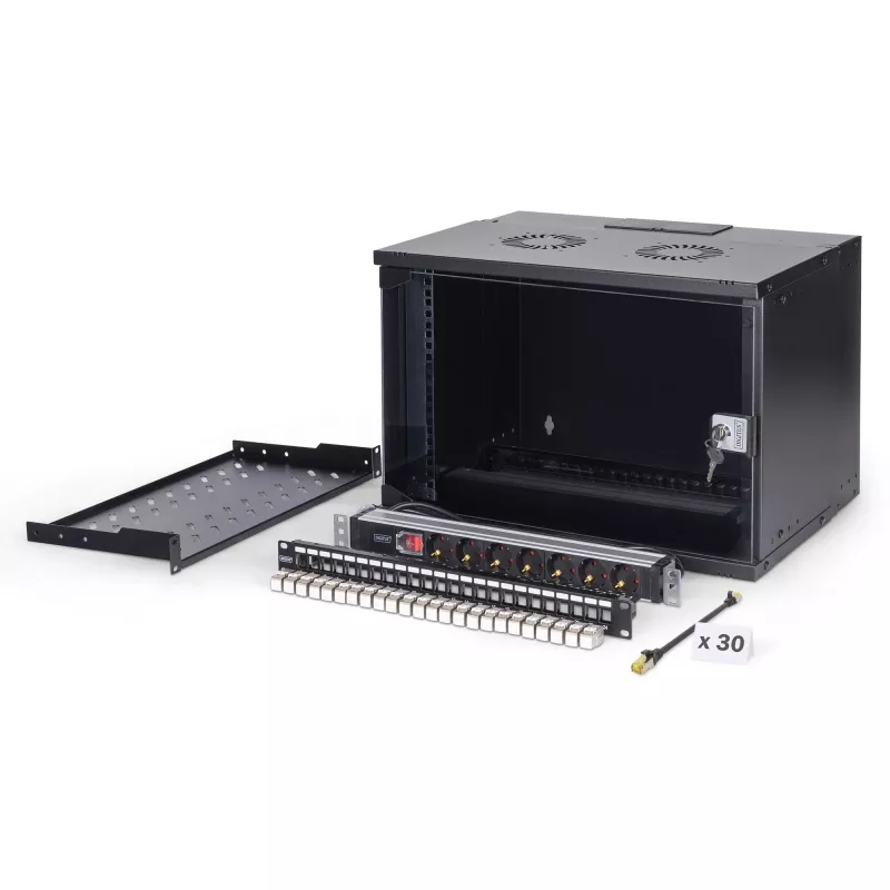 DIGITUS SOHO Pro DN-49203-SET 19" 7U nástenná sieťová sada s príslušenstvom, 540 x 400 mm, čierna
