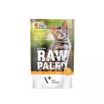Mokré krmivo pre mačiatka VETEXPERT RAW PALEO Kitten morčacie 100 g — monoproteínové, 79 % vlhkosti, 10,3 % bielkovín