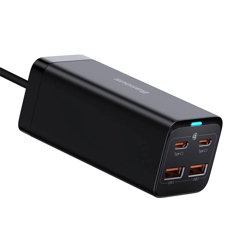 Baseus GaN3 Pro CCGP000101 stolová nabíjačka 100 W, 2x USB-C + 2x USB-A, PD 3.0, QC 4.0+, kábel 1,5 m, čierna