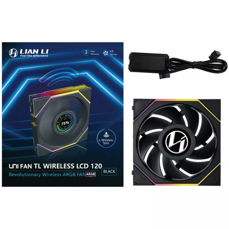 Lian Li UNI FAN TL Wireless LCD 12TLLCD1W1B ventilátor, ARGB, PWM, 120 mm, čierny