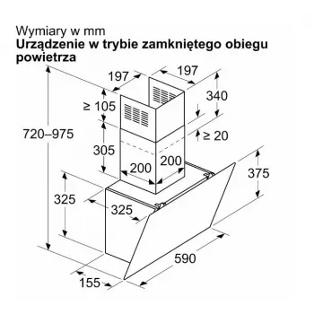 Nástenná digestor Bosch DWK65DK20, 590×325×690 mm, 550 m³/h, 3 rýchlosti, 62 dB, biela, hliníkový tukový filter