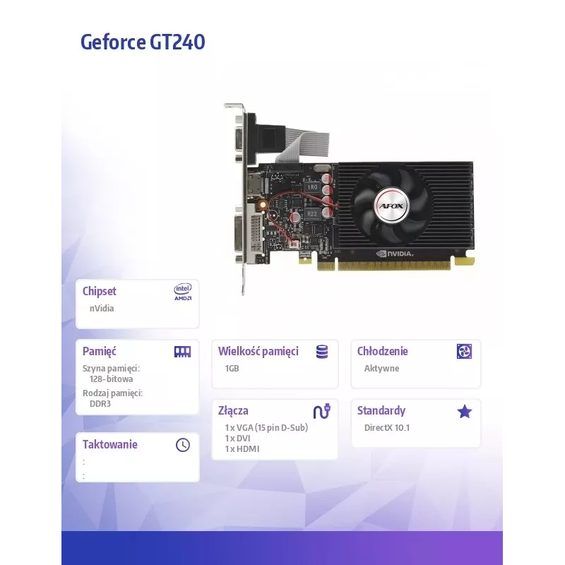 Grafická karta AFOX AF240-1024D3L2 — NVIDIA GeForce GT 240, 1 GB GDDR3, 128-bit, PCIe 2.0