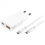 AC Indoor Mobile Device Charger 4smarts 541509 — 100–240V, USB-A + USB-C, 1.5 m kábel, rýchlonabíjanie, biela