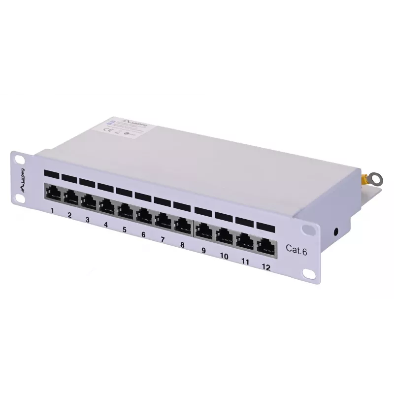 Patch panel LANBERG PPF6-9012-S, 12-port, kov, sivý, 1HE, 215×130×44.5 mm