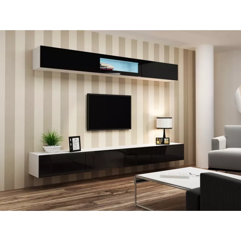Cama obývacia zostava VIGO 12 biela/čierna lesk