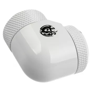 Adaptér 90° G1/4 vonkajší závit na 14 mm hardtube, otočný — BitsPower BP-DWE90RML14, biely