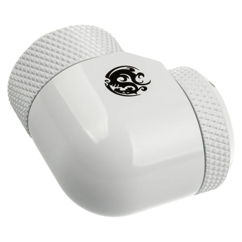 Adaptér 90° G1/4 vonkajší závit na 14 mm hardtube, otočný — BitsPower BP-DWE90RML14, biely
