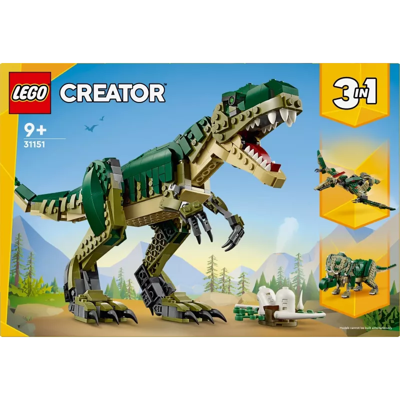 Konštrukčná hračka LEGO Creator 3-in-1 T.Rex stavebnica, 626 dielov, 150 mm výška, vek 9+