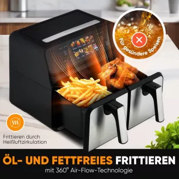 Teplovzdušná fritéza ProfiCook PC-FR 1287 H — dvojitá 8 l, 2200 W, dotykové LED, čierna/nerez