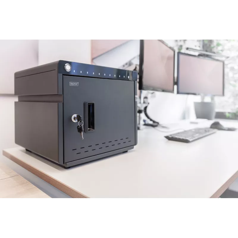 Digitus mobilná desktopová nabíjacia skriňa pre 10 notebookov/tabletov do 13 palcov, UV-C, USB-C, Čierna