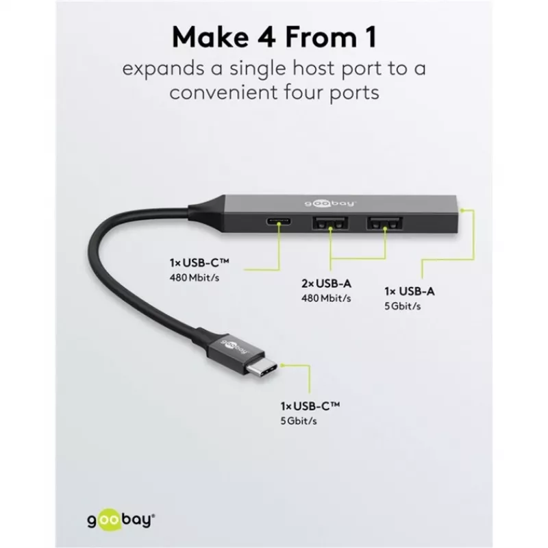 Goobay Slim 4-portový USB hub, USB-C™ na USB-C™/USB-A, USB 3.2 (74459)