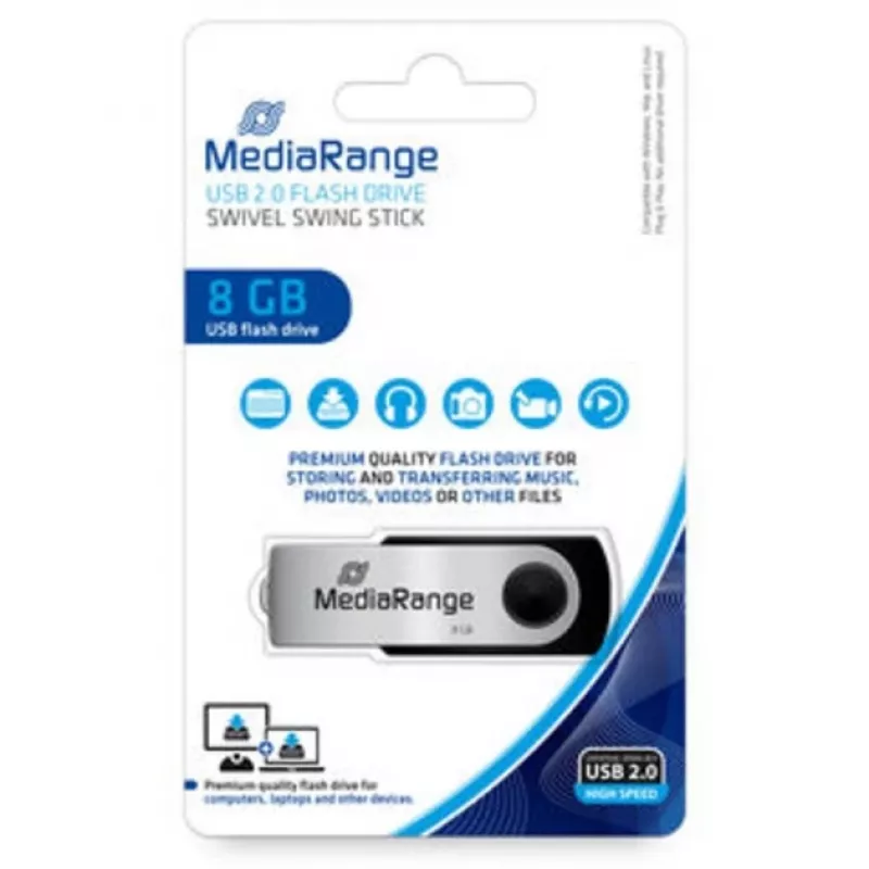 MediaRange MR908NTRL USB kľúč 8 GB USB Type-A 2.0 čierny - strieborný (MR908NTRL)