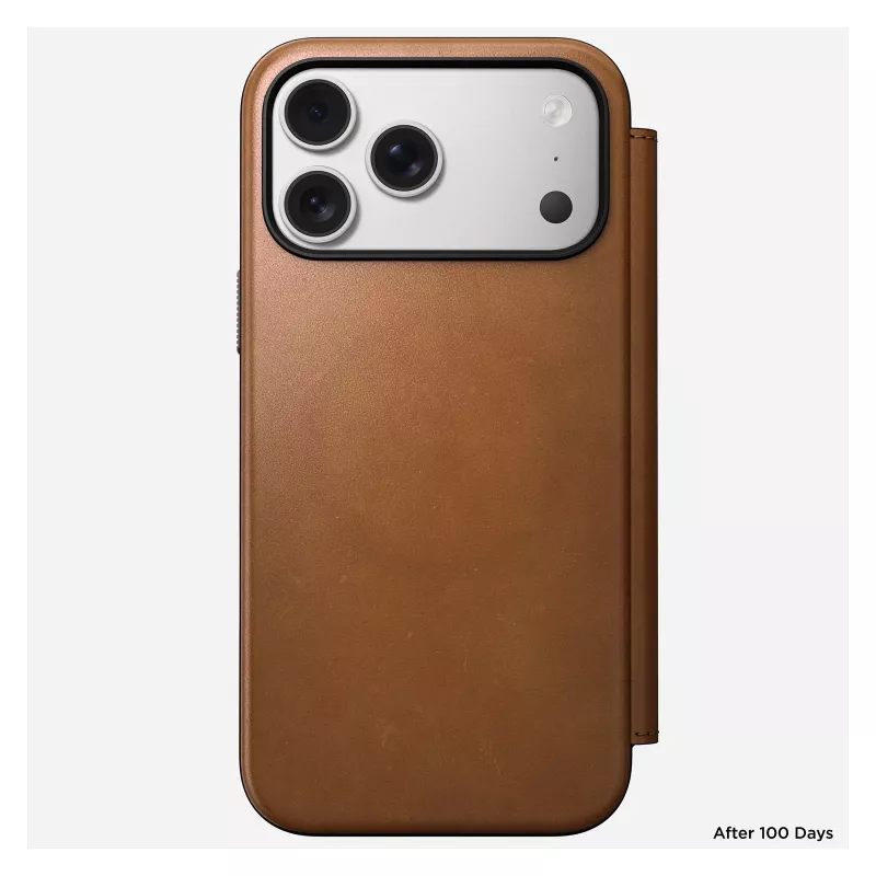 Mobilné folio puzdro Nomad Modern Leather Folio pre iPhone 17 Pro Max – Tan, vhodné pre obrazovku do 17,5 cm (6,9 palcov), 4 priehradky na karty