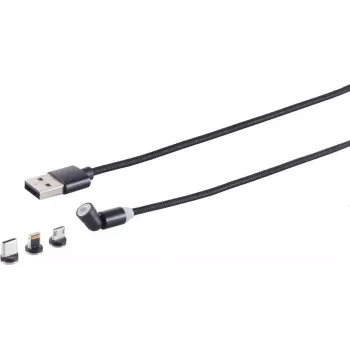 Magnetický 3-in-1 USB-A nabíjací kábel ShiverPeaks 540° — čierny, USB-A na magnetický viacnásobný konektor