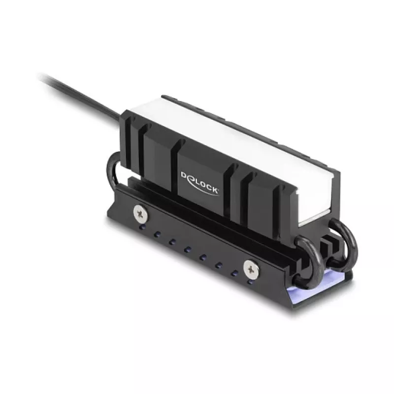 Chladič DELOCK 18460 pre M.2 SSD 2280 — hliník/meď, RGB 5V, čierny