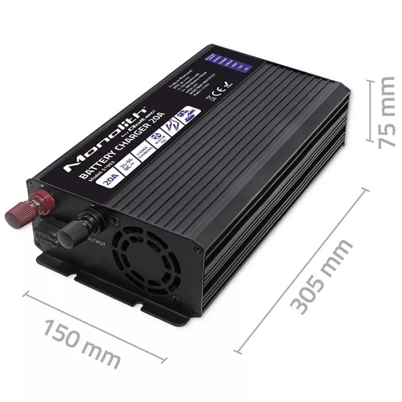 Qoltec Smart Monolith nabíjačka batérií pre LiFePO4 AGM GEL SLA akumulátory | 20A | 24V