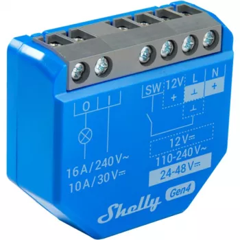 Inteligentný spínač Shelly 1 Gen4, bezdrôtový, 240 V AC, Bluetooth 5.0/Wi‑Fi/ZigBee, plastové puzdro, 42×16×37 mm, balenie 2 ks