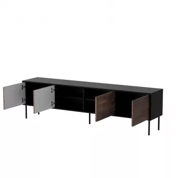 TV skrinka cama meble CORTINA 4D 200x40x55 cm, čierna vrchná doska, orechové predné časti