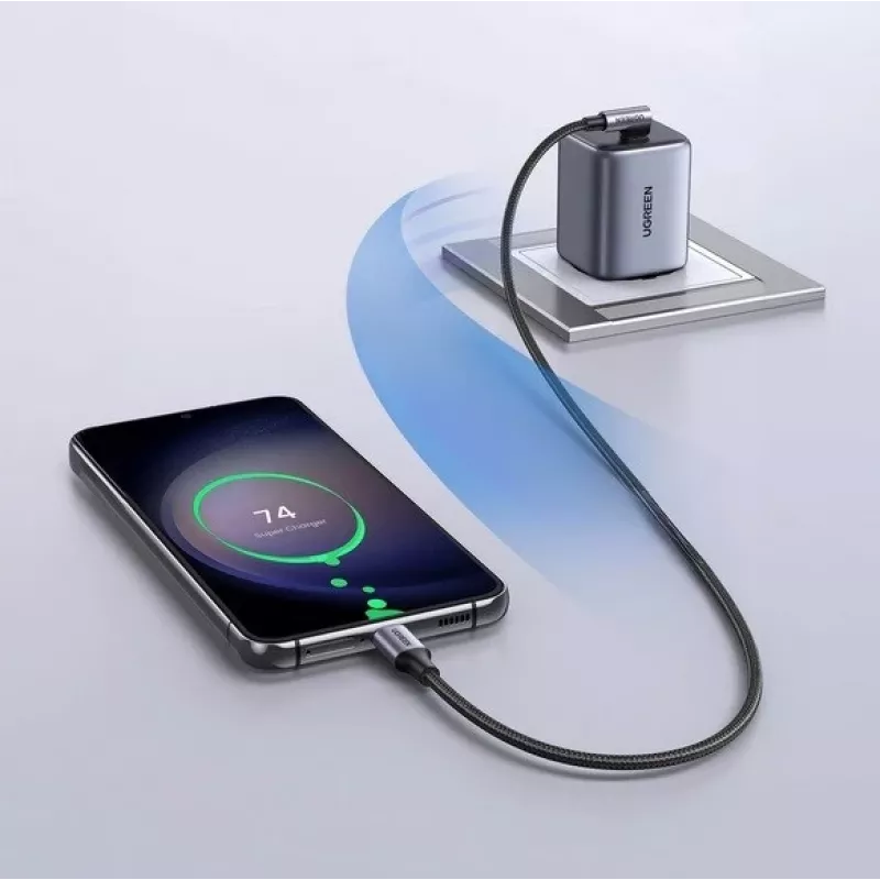 Ugreen USB-C (rovný) / USB-C (zahnutý) PD QC 60W 3A 0,5 m US255 (sivá)