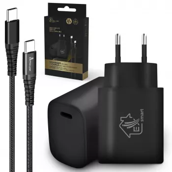 Smart Life USB Type-C na Type-C Súprava, 200 cm, čierna + 18 W PD3.0 nabíjačka čierna