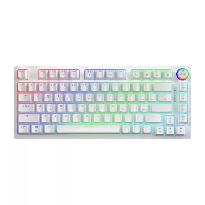 SAVIO PHENIX WHITE bezdrôtová mechanická klávesnica, Gateron Red Pro, ABS