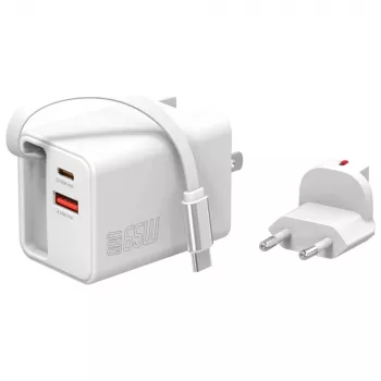 Indoor USB-C/USB-A rýchla nabíjačka 4smarts 541065 — univerzálna AC 100–240V, Max 20V, 0,7 m kábel, biela