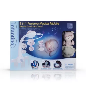 Detská hudobná hračka B-kids 3in1 Infantino 150302050 – pudrovo ružová, 3-in-1 upokojujúca hračka
