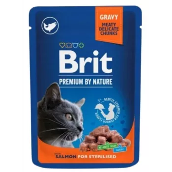 Mokré krmivo pre mačky Brit Premium Cat Salmon Sterilised vrecko 100 g, bez obilnín, dospelé kastrované mačky, 82 % vlhkosti