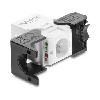 Keystone modul DELOCK RJ45 na LSA Cat.6 UTP bez nástroja, ploché prevedenie, 16,2×28,2×19,4 mm, čierny/biely