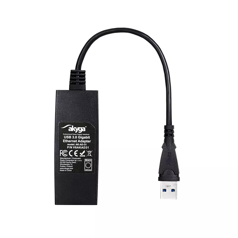 Akyga AK-AD-31 USB-3.0 na Gigabit Ethernet adaptér, RJ45, 15 cm kábel, čierna