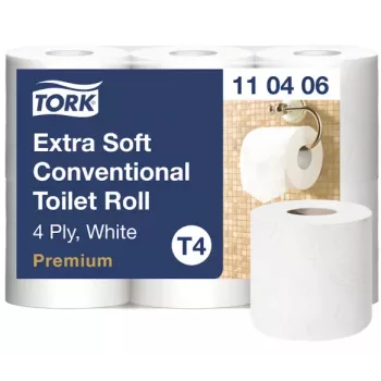 Toaletný papier Tork Premium Extra Soft Conventional T4 — 4-vrstvové rolky 9,7 cm x 19,1 m, balenie 6 ks