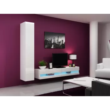 TV stojan cama meble VIGO NEW 30/180/40, biela lesklá vrchná doska, drevotrieska, 1800×400×300 mm