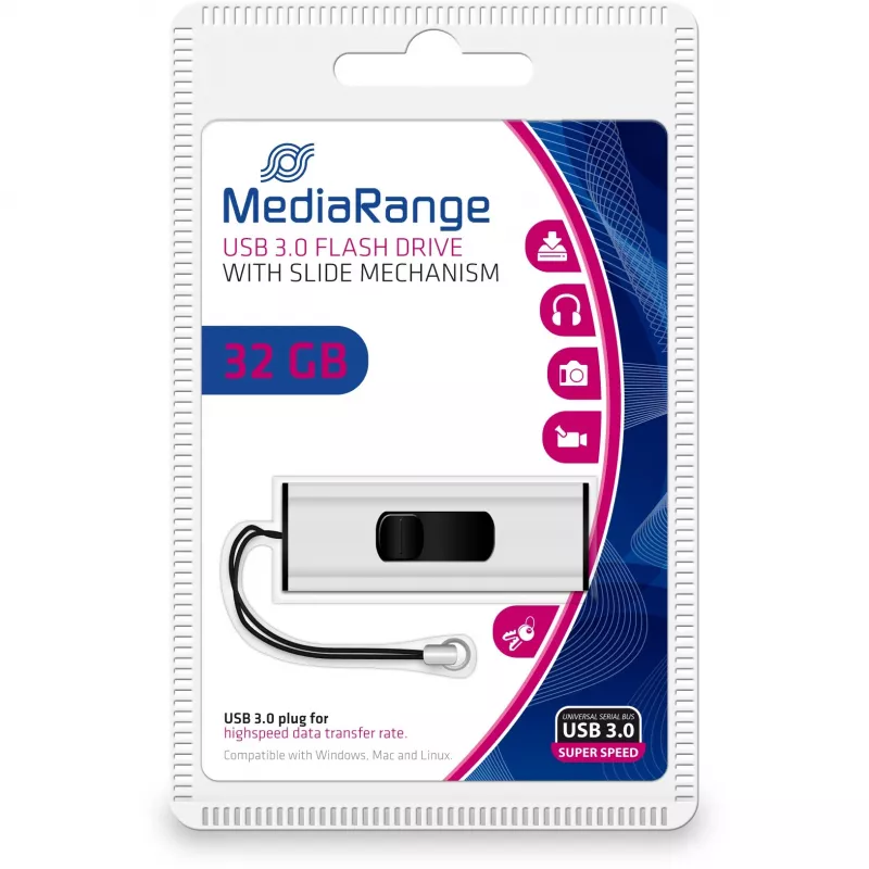 MediaRange SuperSpeed - USB kľúč - 32 GB - USB 3.0 - čierny/strieborný (MR916)