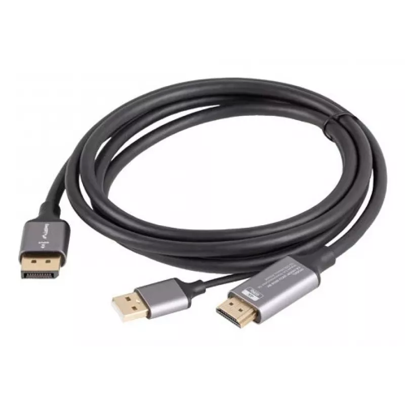 Lanberg CA-HDDP-20CU-0018-BK videokábel adaptér 1,8 m DisplayPort HDMI + USB čierny, strieborný