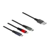 Delock - Lightning kábel, len na nabíjanie - USB samec na Micro-USB Type B, Lightning, USB-C samec - 1,0m - čierny (87277)
