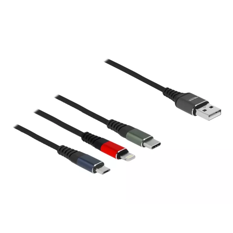 Delock - Lightning kábel, len na nabíjanie - USB samec na Micro-USB Type B, Lightning, USB-C samec - 1,0m - čierny (87277)