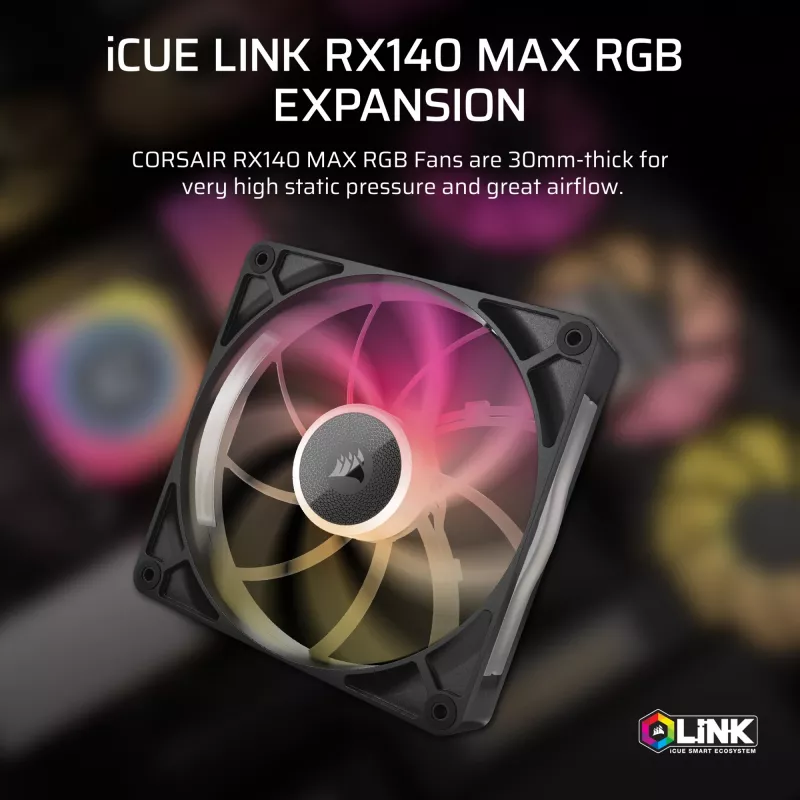 Ventilátor Corsair iCUE LINK RX140 MAX RGB 14 cm čierny 300–1600 ot/min