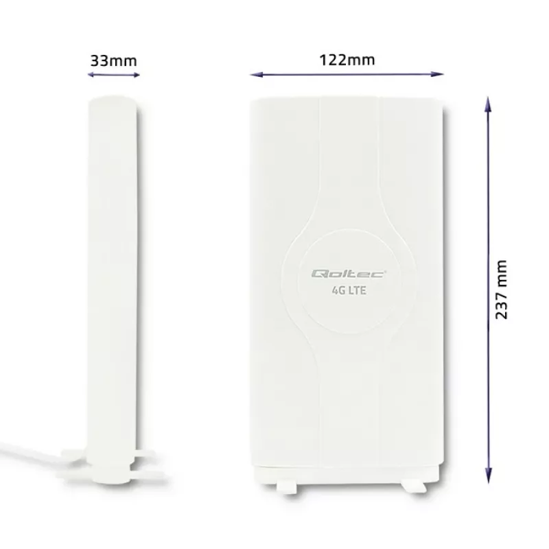 Qoltec 57013 všesmerová 4G LTE vnútorná anténa, 2x SMA, 0,6-2,7 GHz, 30 dBi, vertikálna polarizácia, 50 Ω, biely ABS