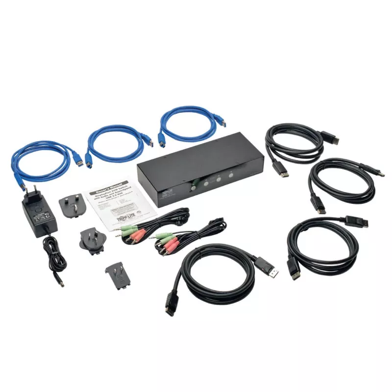 EATON TRIPPLITE 4-portový DisplayPort KVM prepínač s audio káblami a USB 3.0 SuperSpeed hub (B004-DPUA4-K)