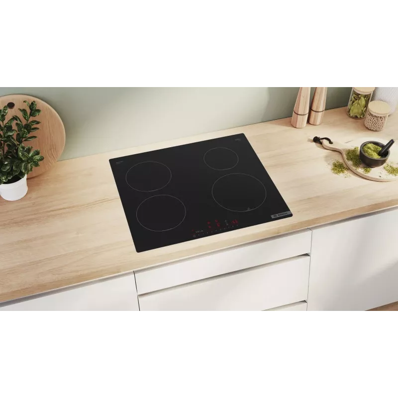 Vstavaná varná doska Bosch PUE611HC1E, indukčná, 4 varné zóny, PerfectFry Plus, Home Connect, výkon Boost, 60 cm, čierna