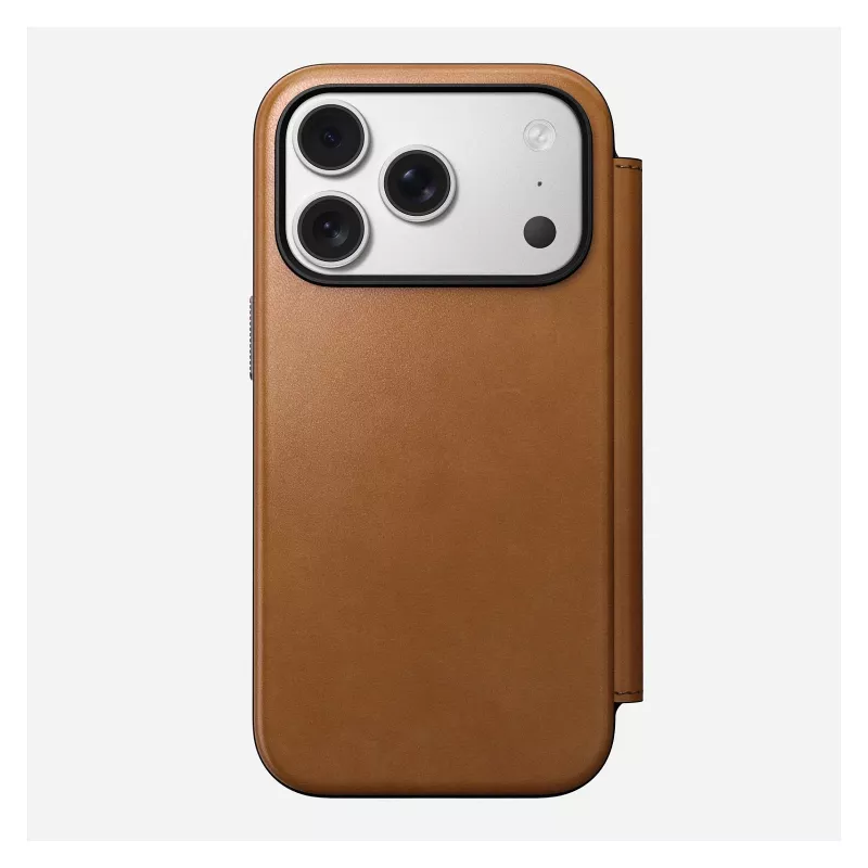 Folio puzdro Nomad Modern Leather Folio pre iPhone 17 Pro, koža + hliník, 6,3 palcov (16 cm), Tan, 3 priehradky na karty