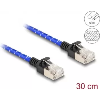 Sieťový kábel DeLOCK RJ45 Cat.6A 0,3 m modrý
