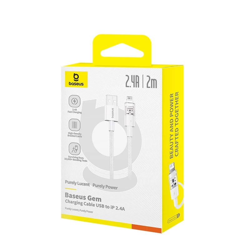 Baseus Gem USB-IP 2.4A rýchlonabíjací kábel 2 m biely