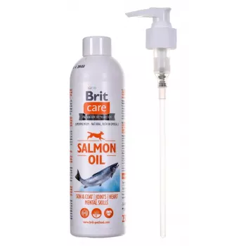 Doplnkový olej pre psy Brit Care Salmon Oil 250 g — tekutý, bez konzervačných látok, zlepšuje kožu a srsť