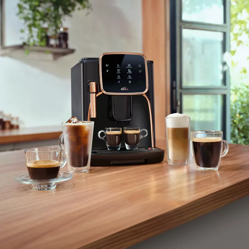 Okka Espresso Pro, plnoautomat čierny/bronzový, 1450 wattov