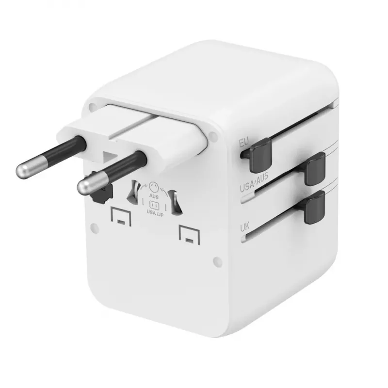 Cestovný napájací zdroj GEMBIRD TPA-1A2C20-01-W — 20 W, USB-A (18 W) + 2× USB-C (20 W), zástrčka typ E, biela